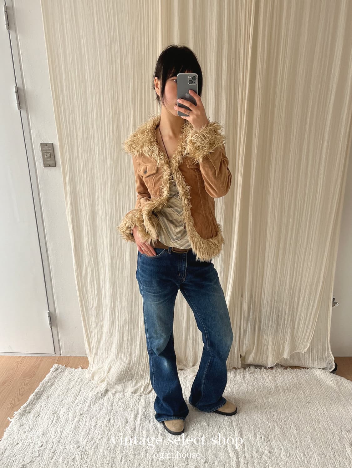 vintage eco fur trimming corduroy jacket 상품이미지6