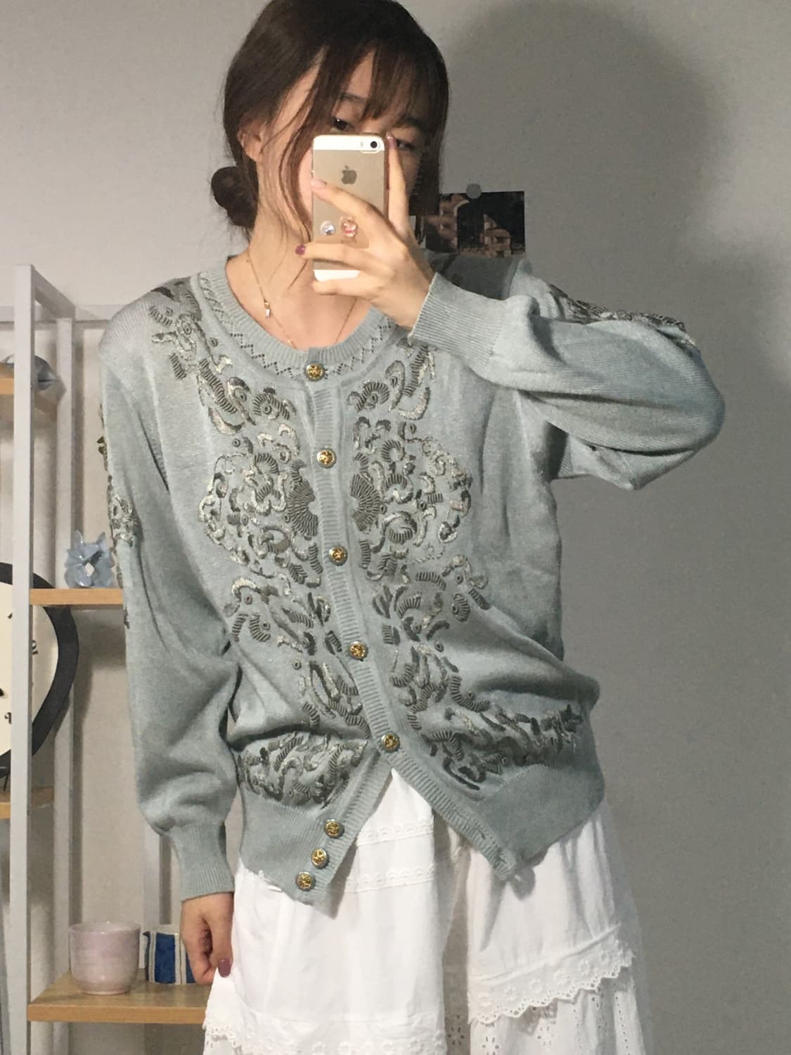 페일민트 자수 가디건 상품이미지1