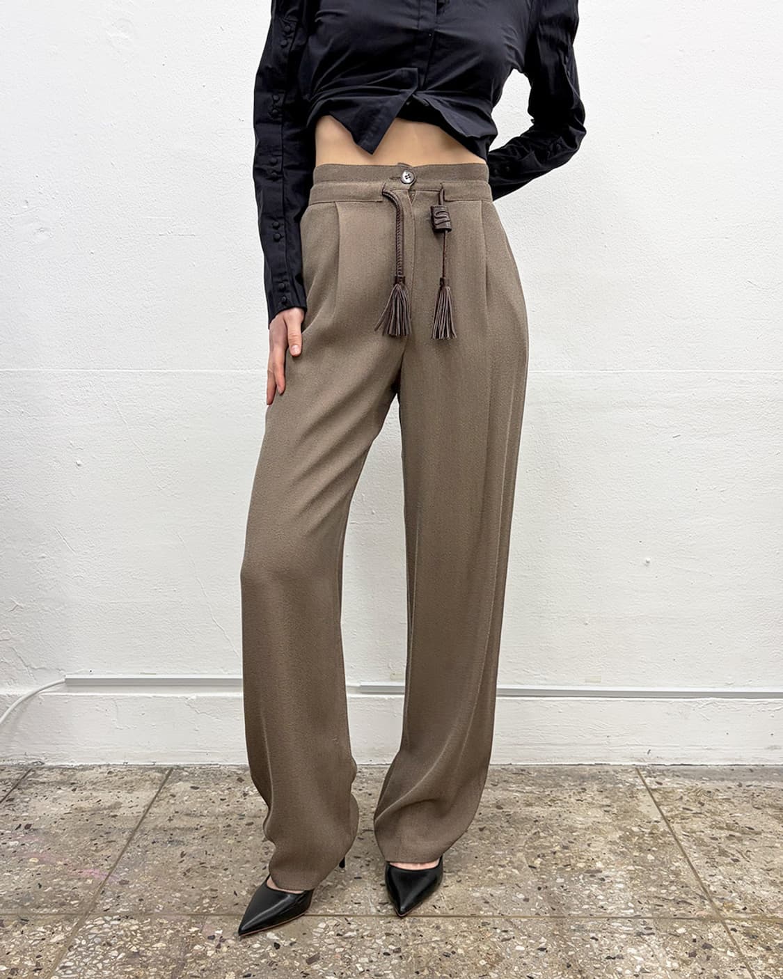 제니 테슬 트리밍 와이드 트라우저 상품이미지1