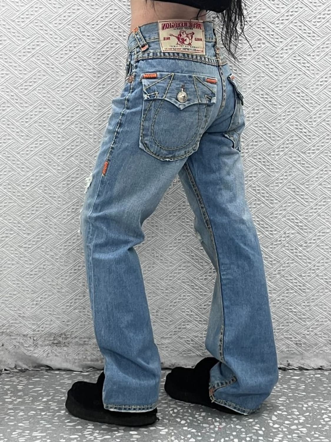 트루릴리전 빌리 슈퍼 티 찢청 컬러 스티치 데님팬츠 32인치 C08627 상품이미지1