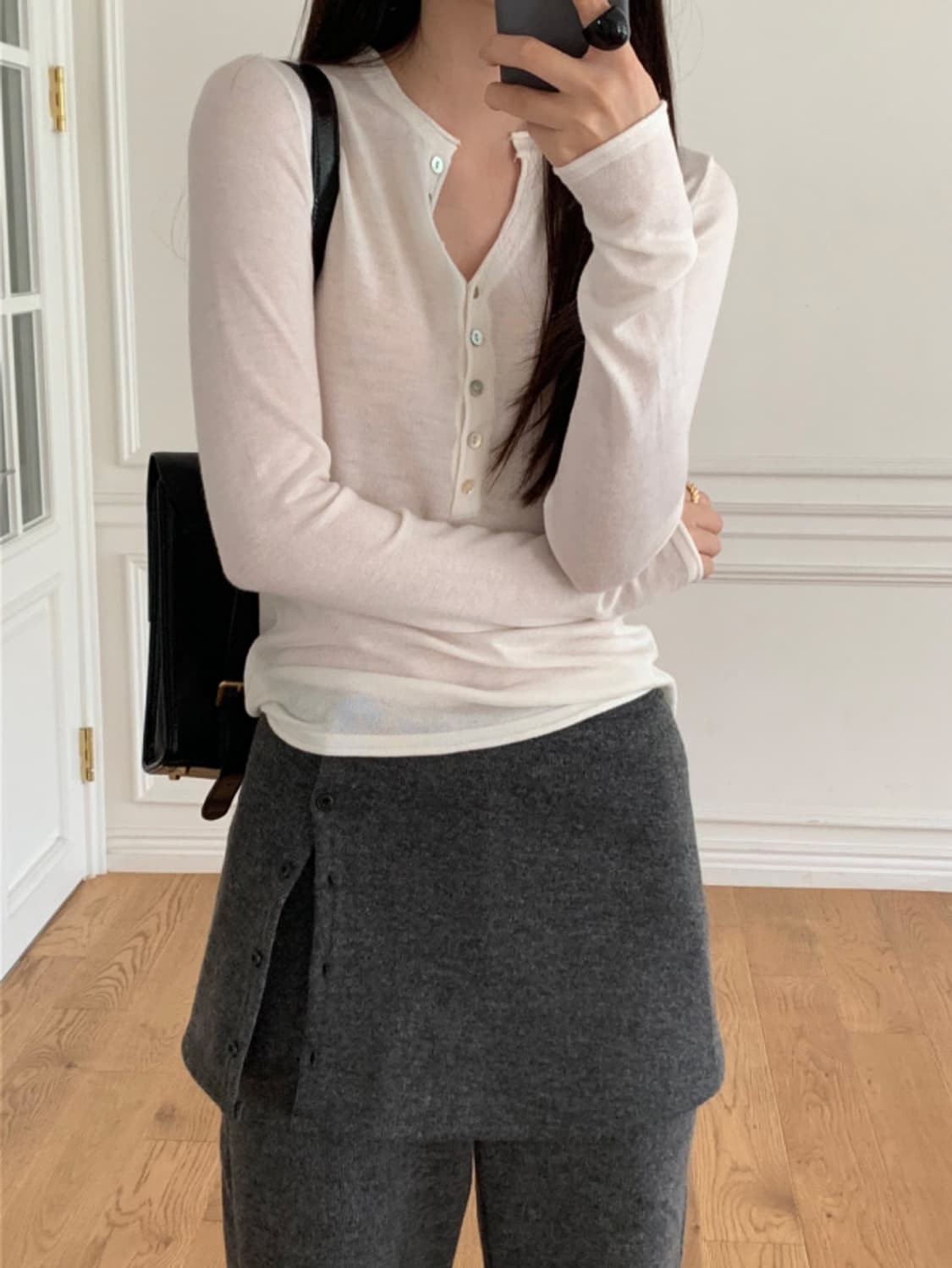 유이니 Daya skirt pants 기모 레이어드 스커트 팬츠 그레이 상품이미지2