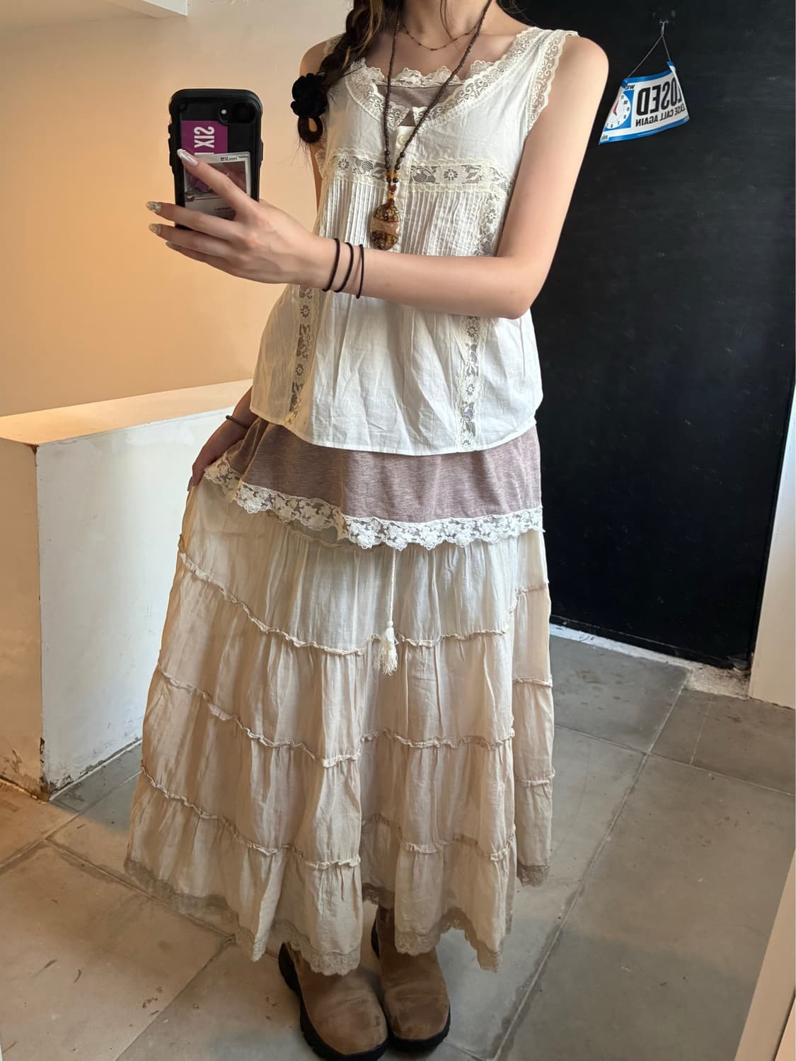 M)Japanese vintage 여성 꽃 레이스 디테일 나시 상품이미지7