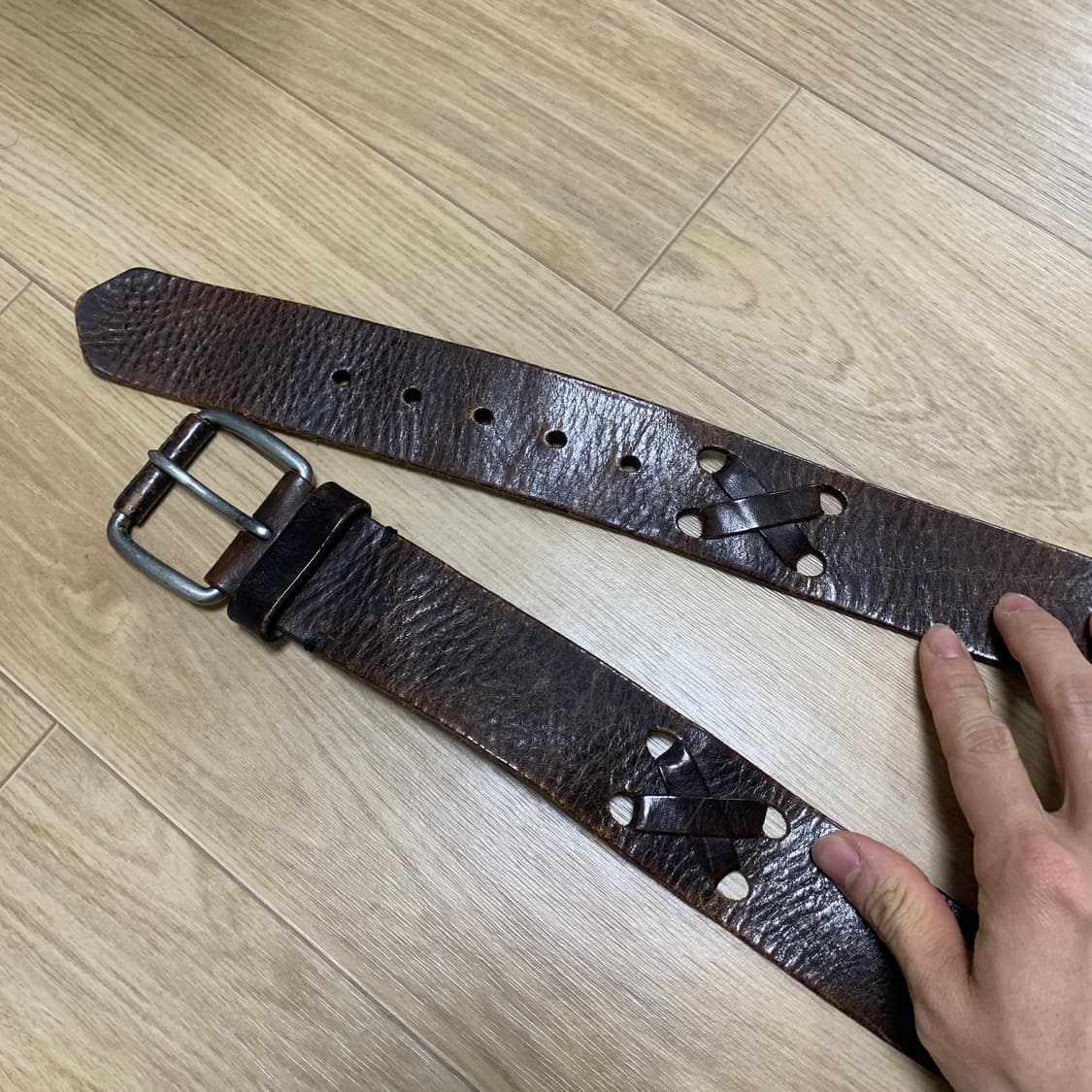 로렌 랄프로렌 크로스 스트랩 빈티지 가죽 벨트 상품이미지3