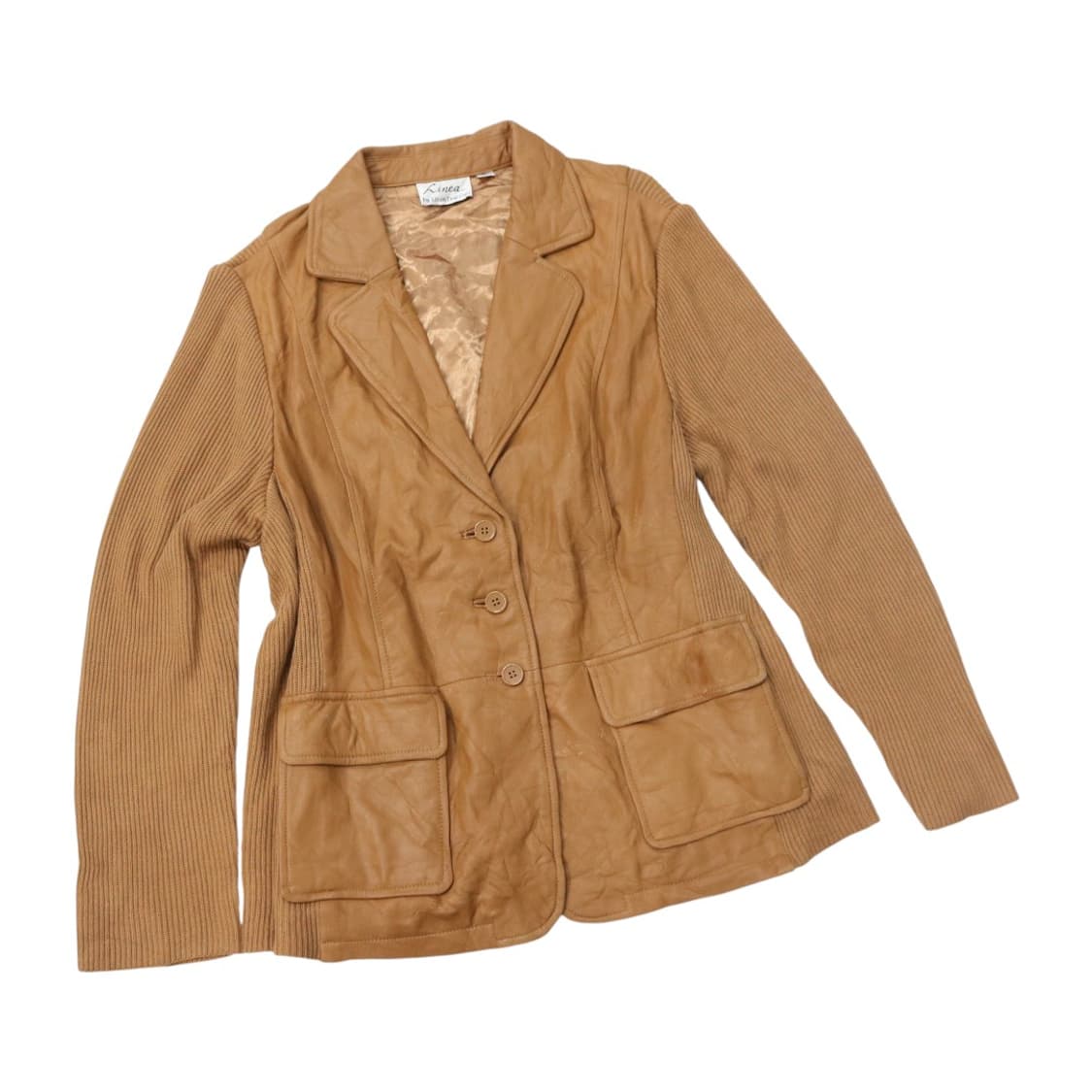 Linea 리네아 빈티지 레더 니트 배색 포켓 자켓 (XL) 상품이미지1