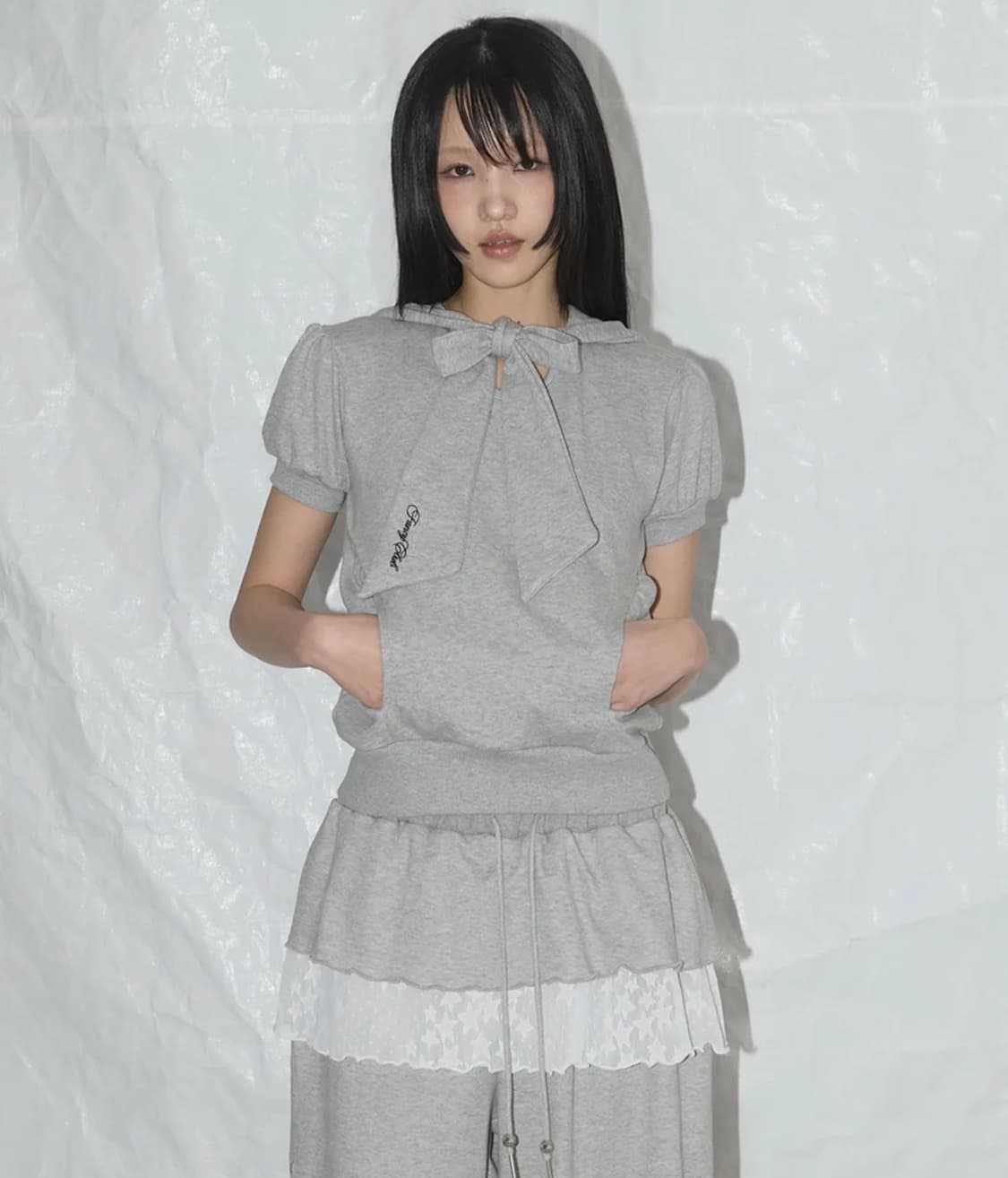 팬시클럽 퍼프 라운드 스카프 후디 gray 상품이미지4