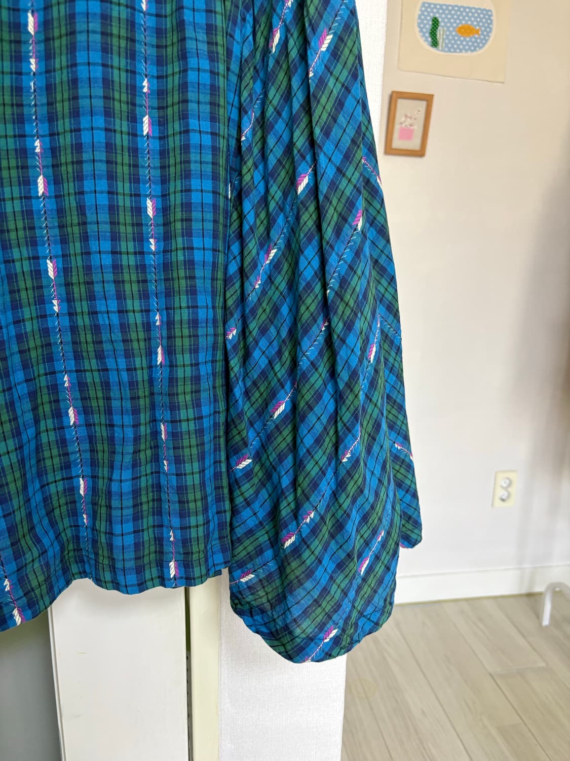 블루-그린 체크 미디 스커트 상품이미지6