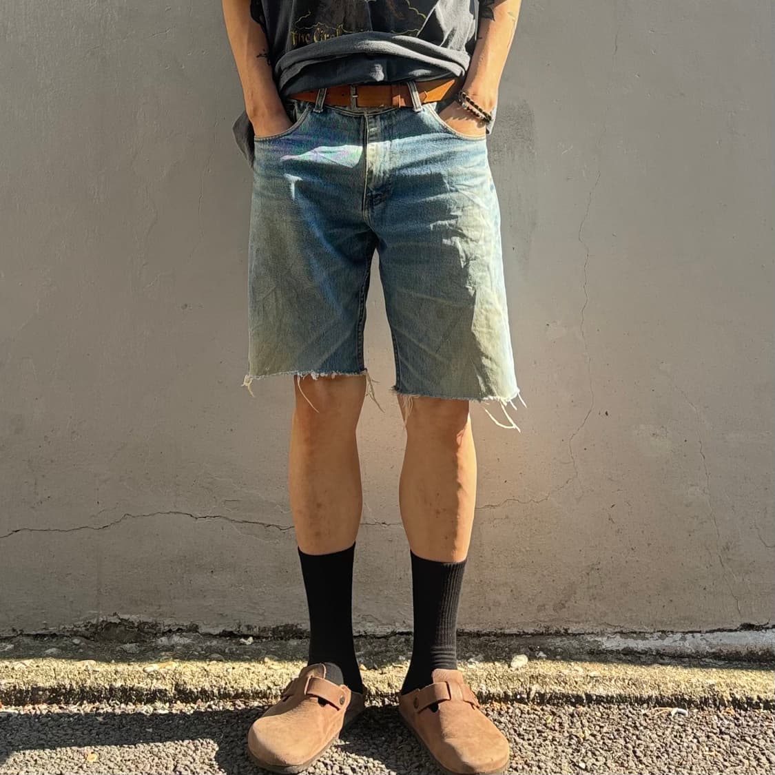 일본 리 컷오프 하프 데님 팬츠 상품이미지1