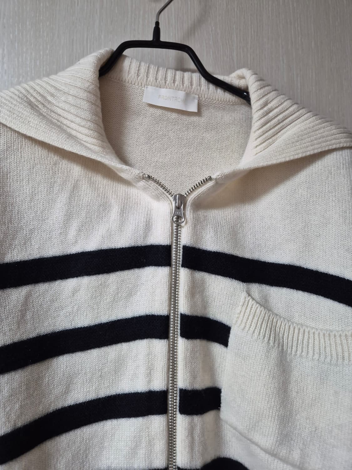 프론트로우 니트 집업 카라  가디건 스트라이프 S 상품이미지6