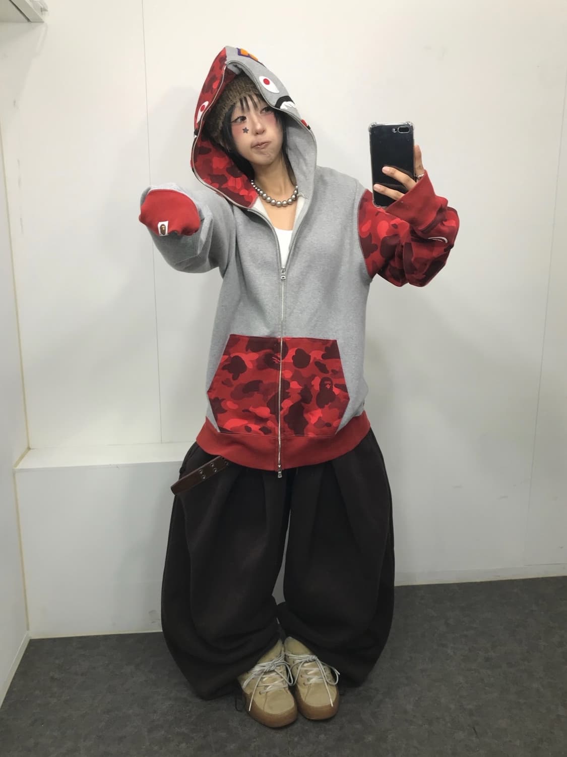 베이프 레드카모 샤크 투웨이 후드집업 상품이미지6