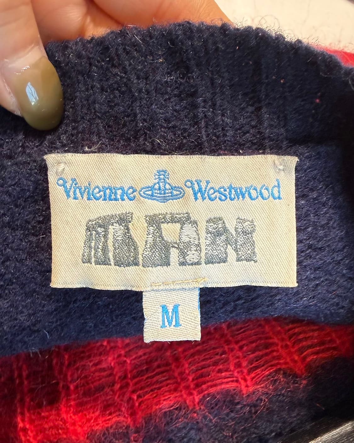 비비안 웨스트우드 맨 네이비 레드 자카드 울 니트  상품이미지8