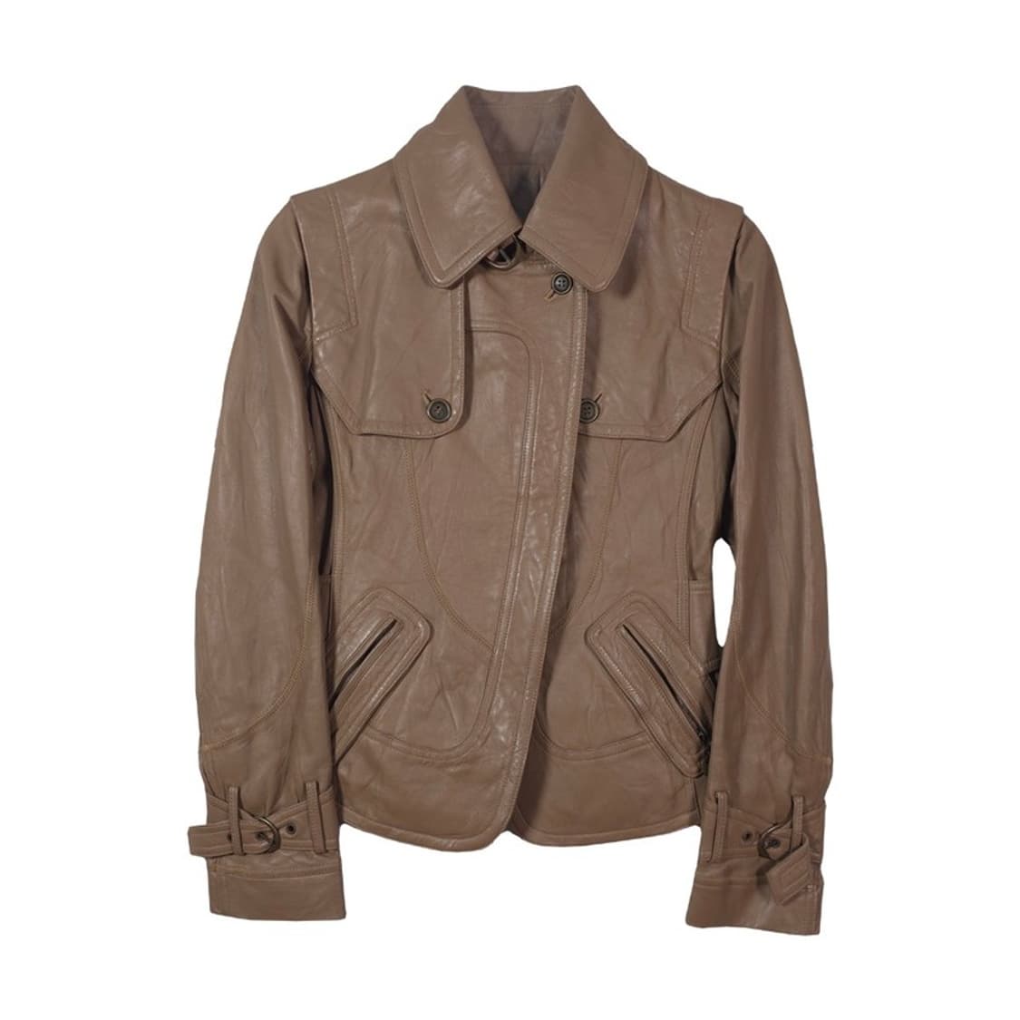 빈티지 베이지 램스킨 사선 지퍼 레더 자켓 66 상품이미지1