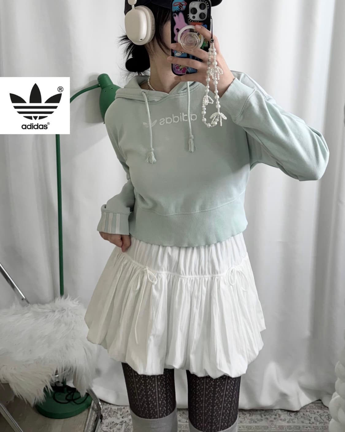 아디다스 민트 크롭 후드 티셔츠 상품이미지1