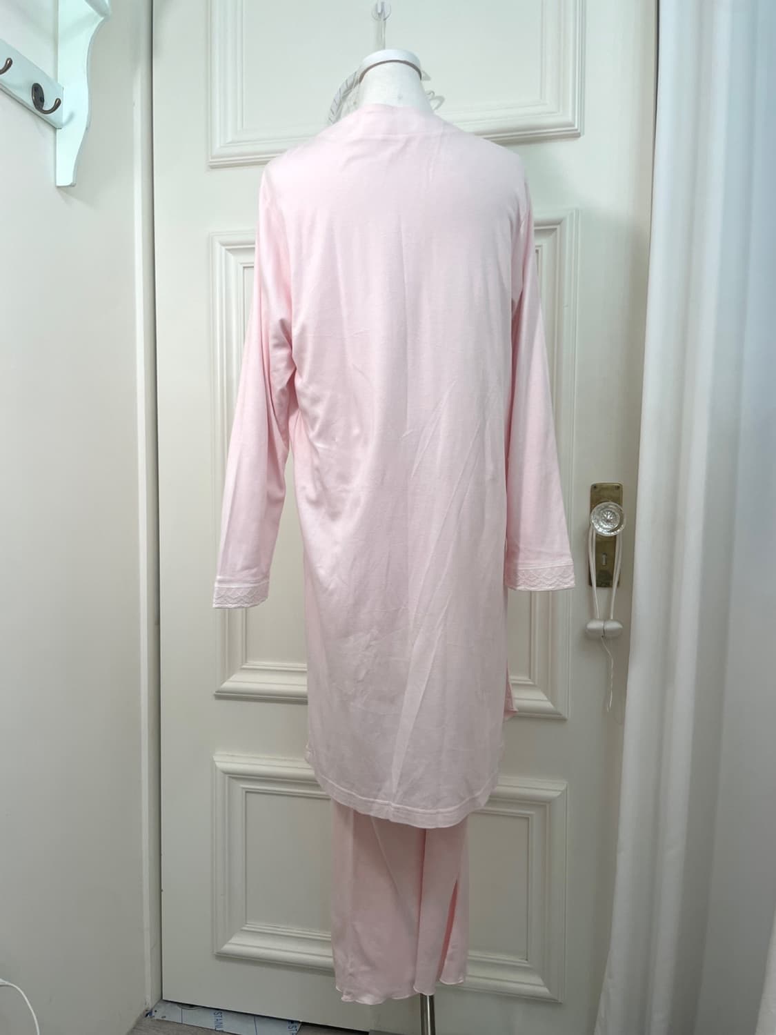 pink cotton lace point 3pcs pajama set 상품이미지3