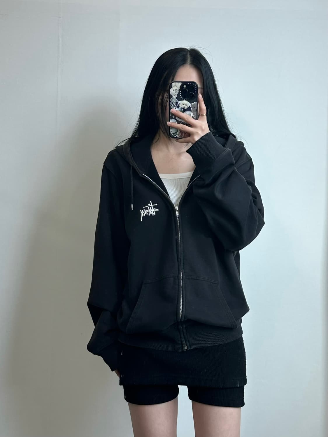 스투시 베이직 블랙 후드집업 상품이미지2