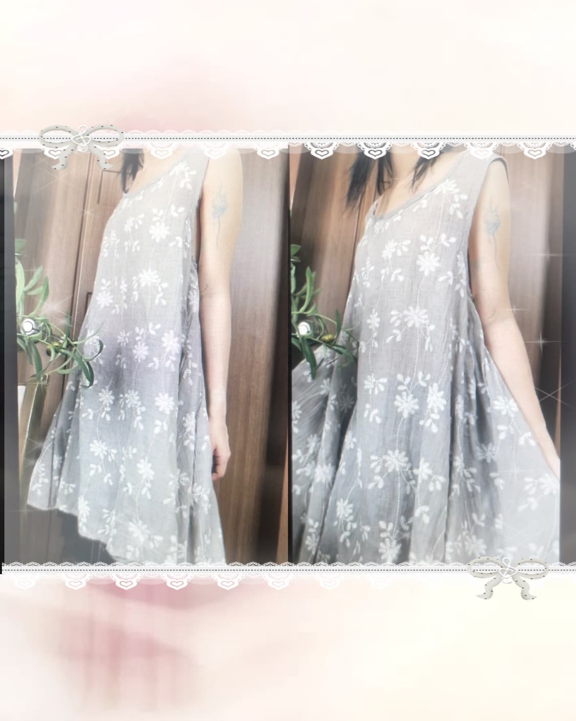 JP vintage flowery gray onepiece 상품이미지3