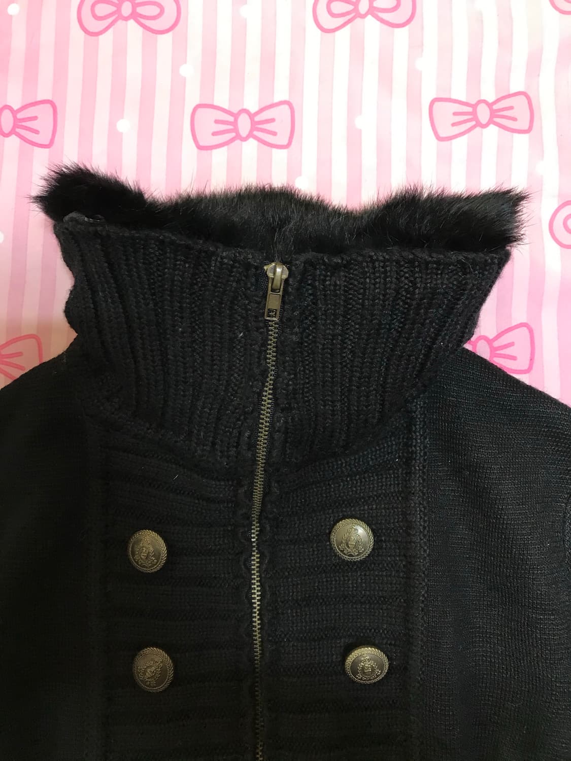 블랙 퍼 투버튼 니트집업 y2k 오네갸루 상품이미지5