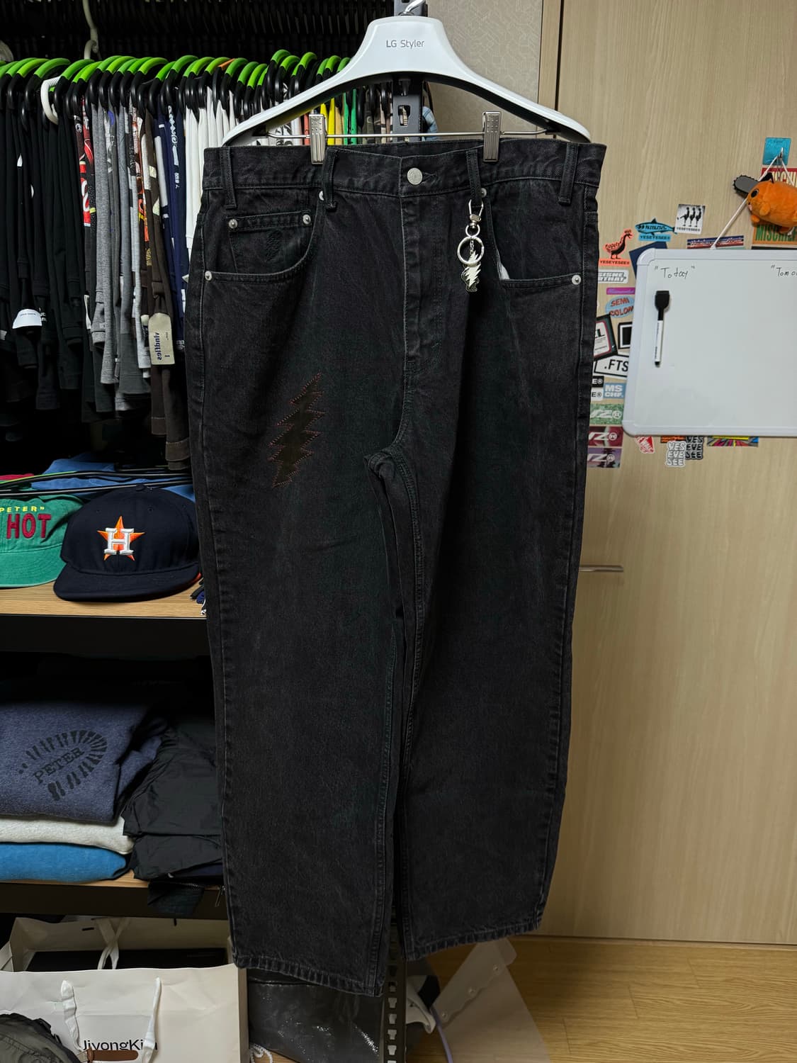 [L] 디스이즈네버댓 x 그레이트풀 데드 GD 라이트닝 릴렉스드 진 블랙 상품이미지1