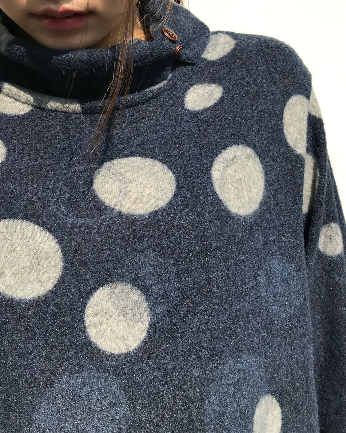 도트 네이비 터틀넥 원피스  상품이미지3