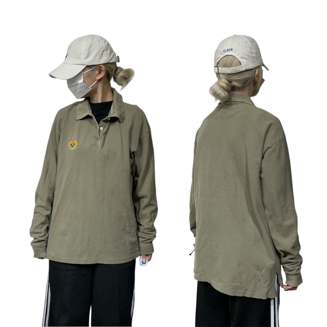 버버리 아카이브 로고 자수 카키 긴팔티 럭비티 pk티 L 상품이미지1