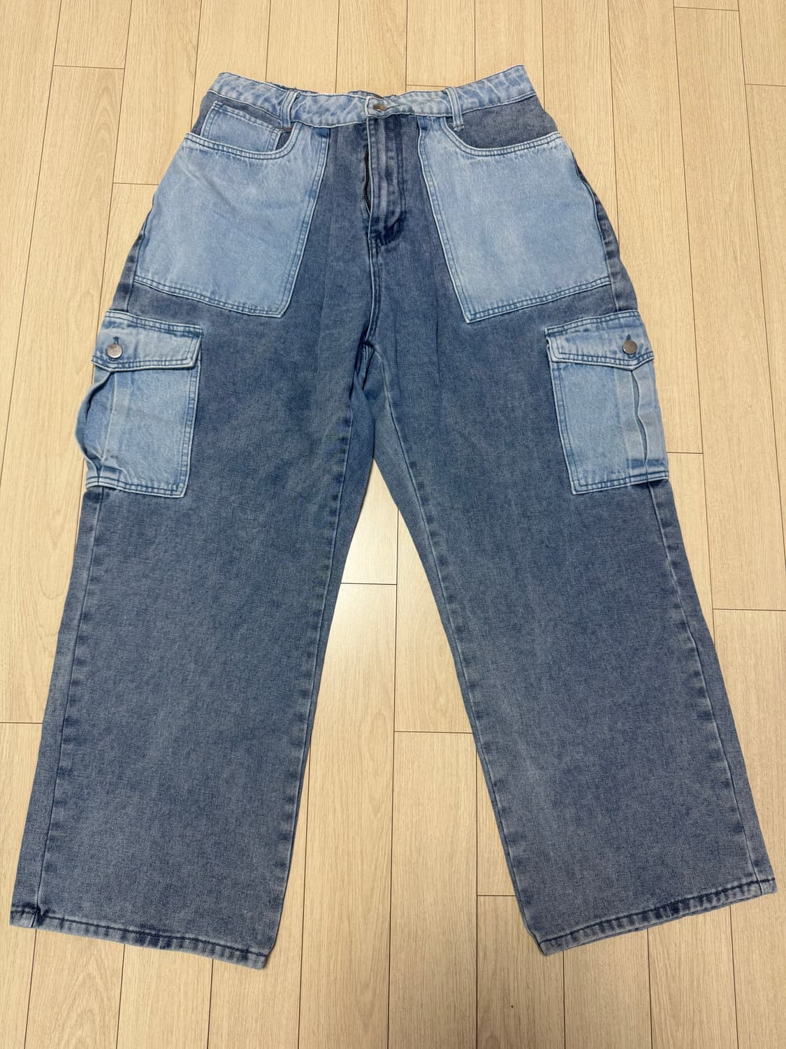 배색 카고 데님 와이드 팬츠 상품이미지1