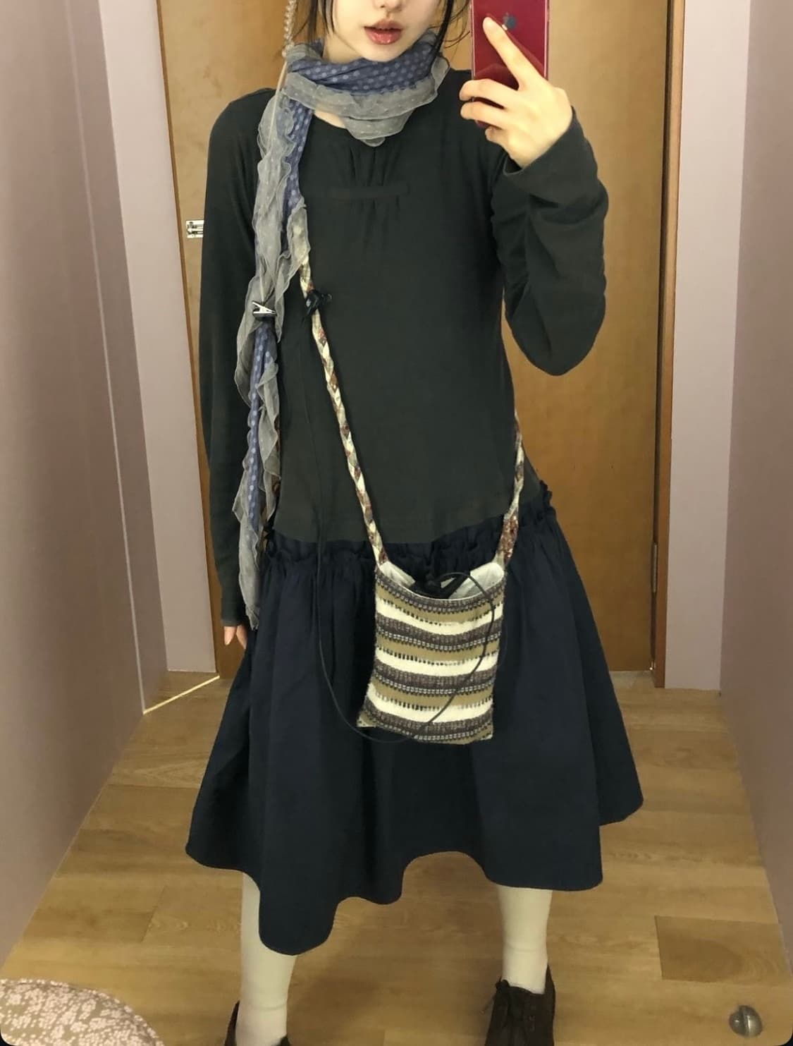 코이세이오 2way 셔링 원피스 블루 차콜 상품이미지3