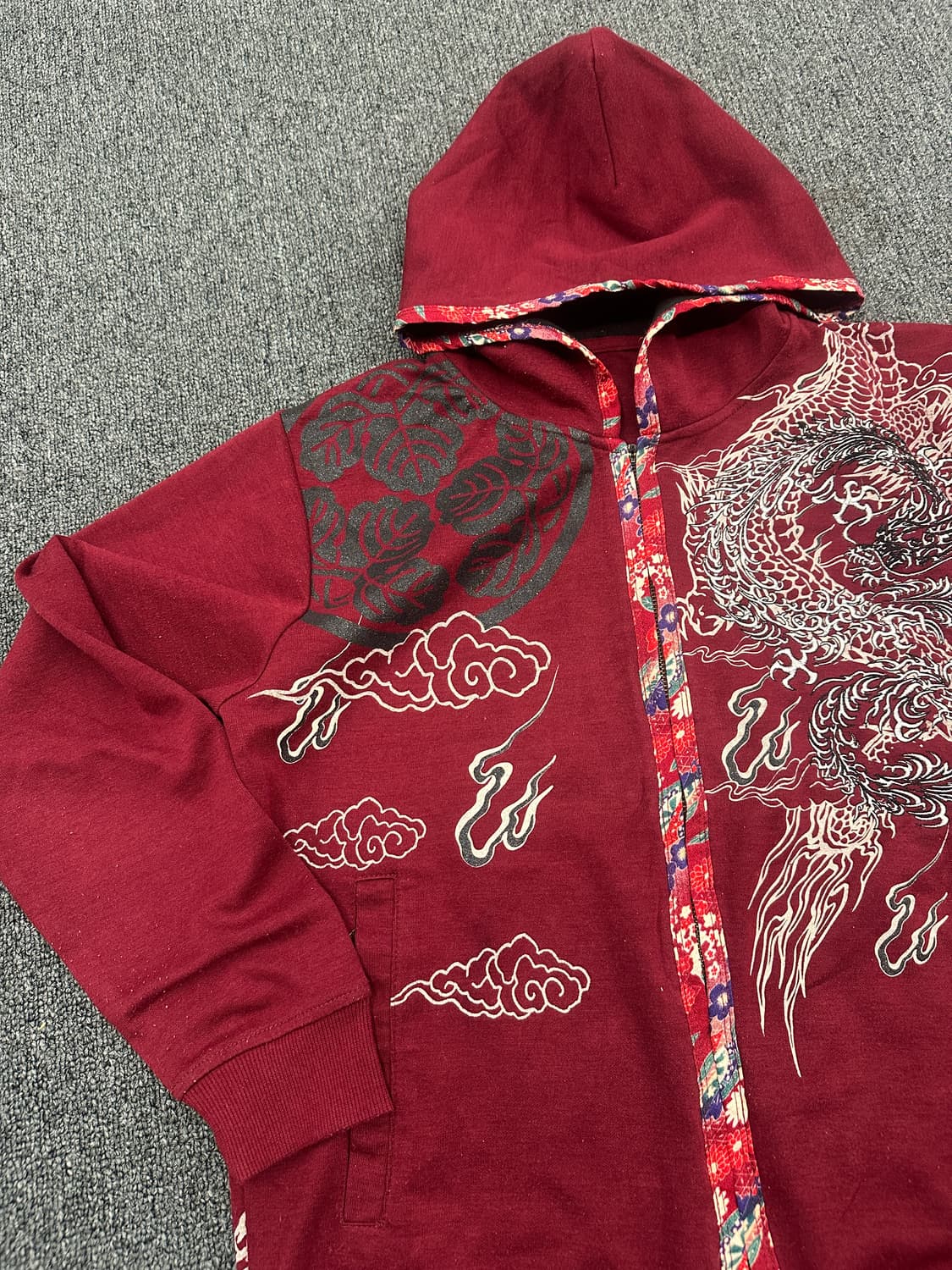 재패니즈 빈티지 버건디 오리엔탈 스카잔 후드집업  상품이미지3