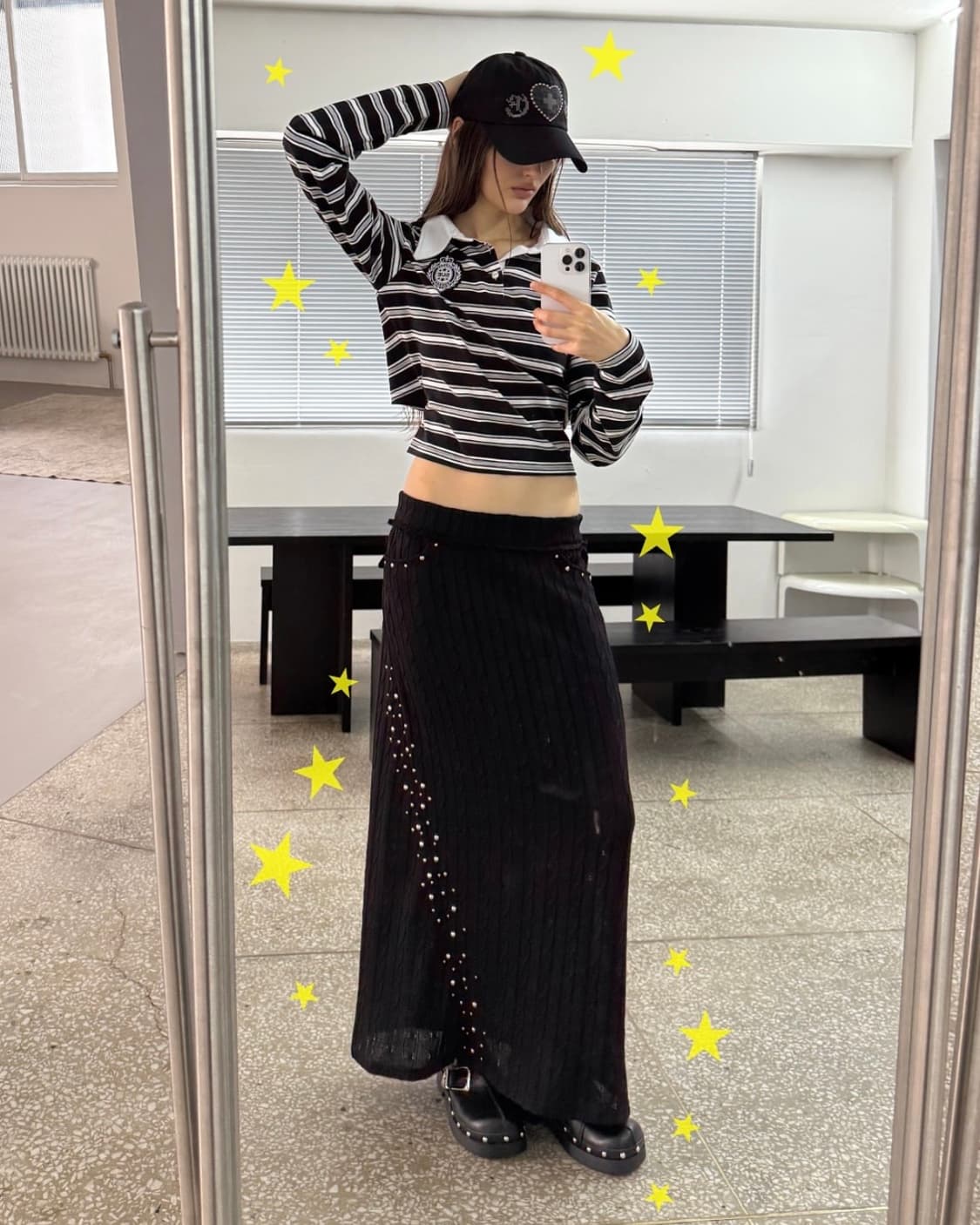 셋업이엑스이 KNIT STUDDED LONG SKIRT / BLACK 상품이미지4