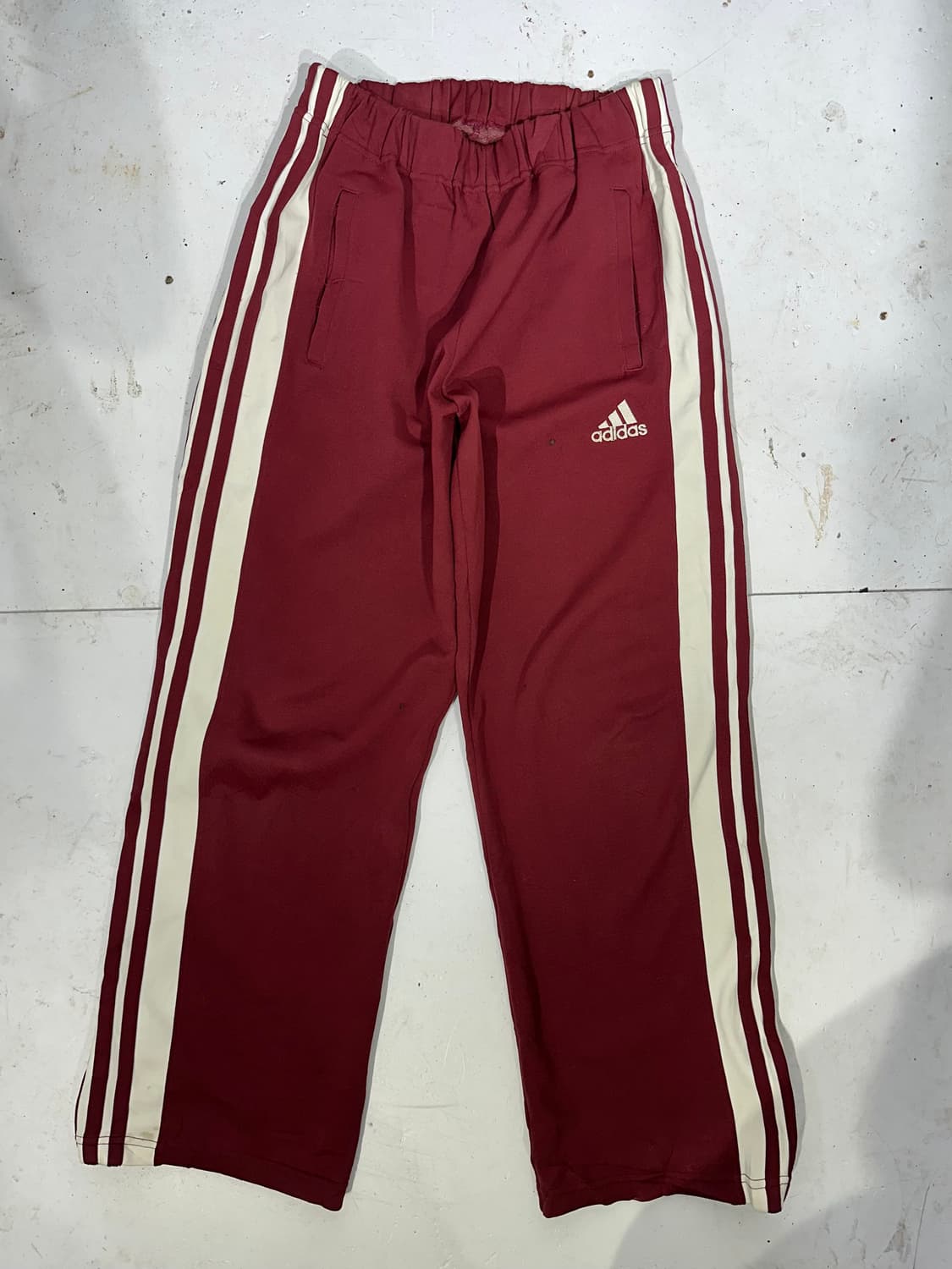 90s 아디다스 버건디 스냅 단추 화이트 삼선 와이드 트레이닝 바지 M 상품이미지4