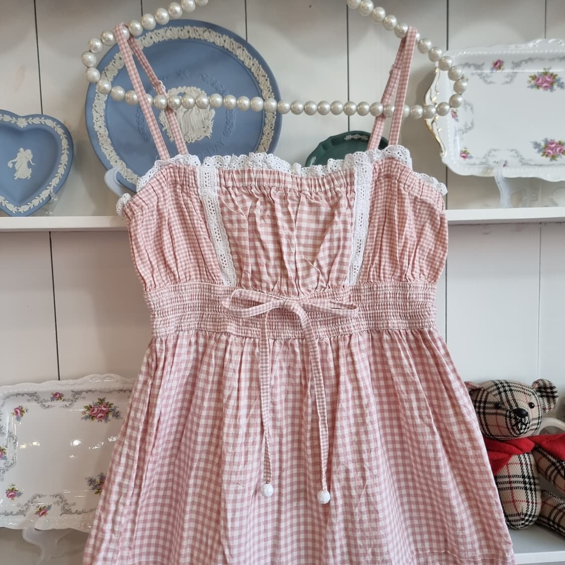 리즈리사 딸기우유 깅엄체크롱원피스 상품이미지2