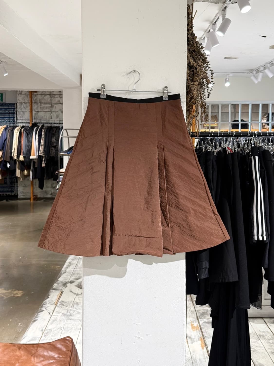 마르니 브라운 플레어 나일론 미디 스커트 상품이미지1