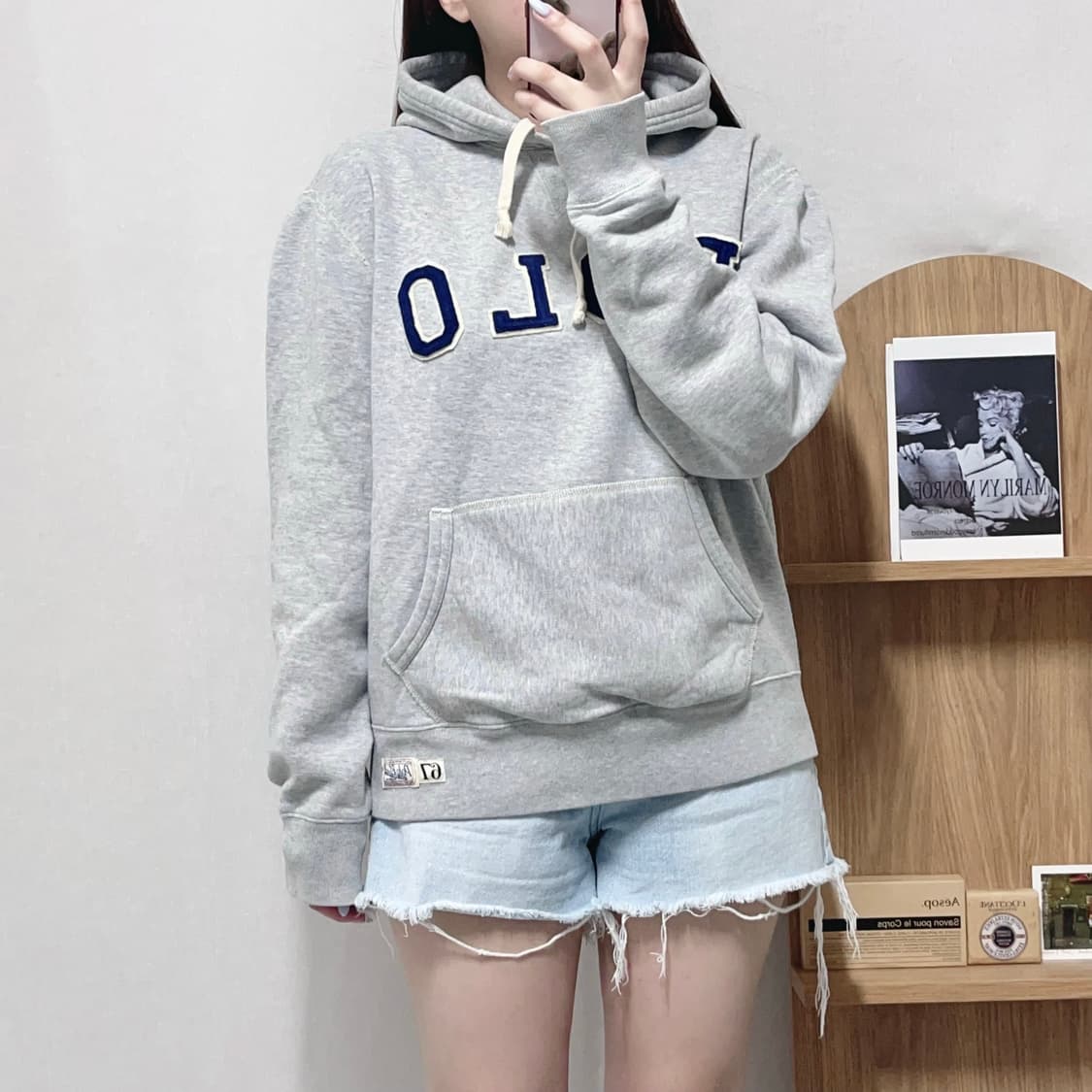 [정품] 폴로 그레이 POLO 아플리케 기모 후드티 [ M ] 상품이미지3