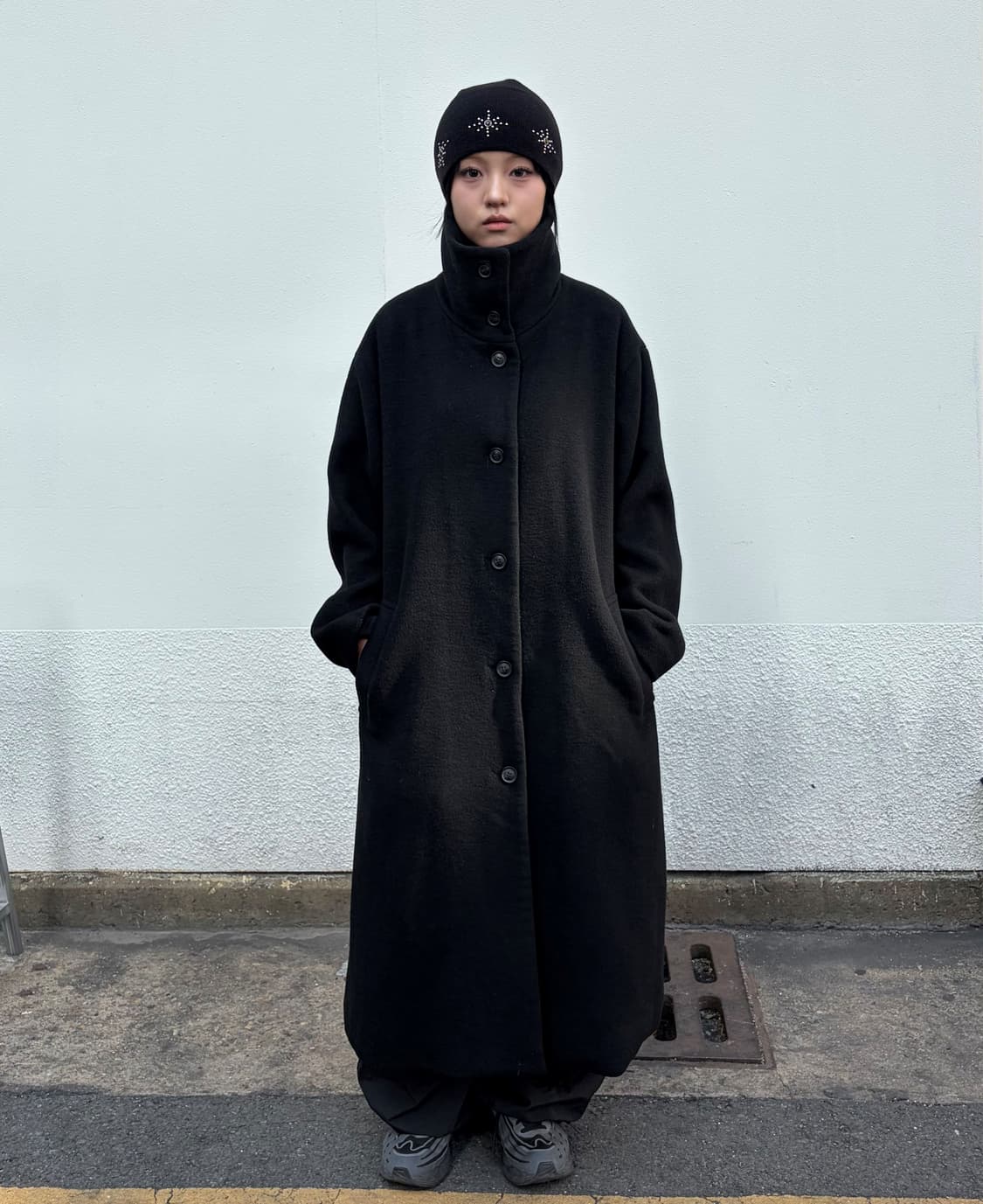 Vintage 하이넥 오버핏 울혼방 롱 코트  상품이미지2