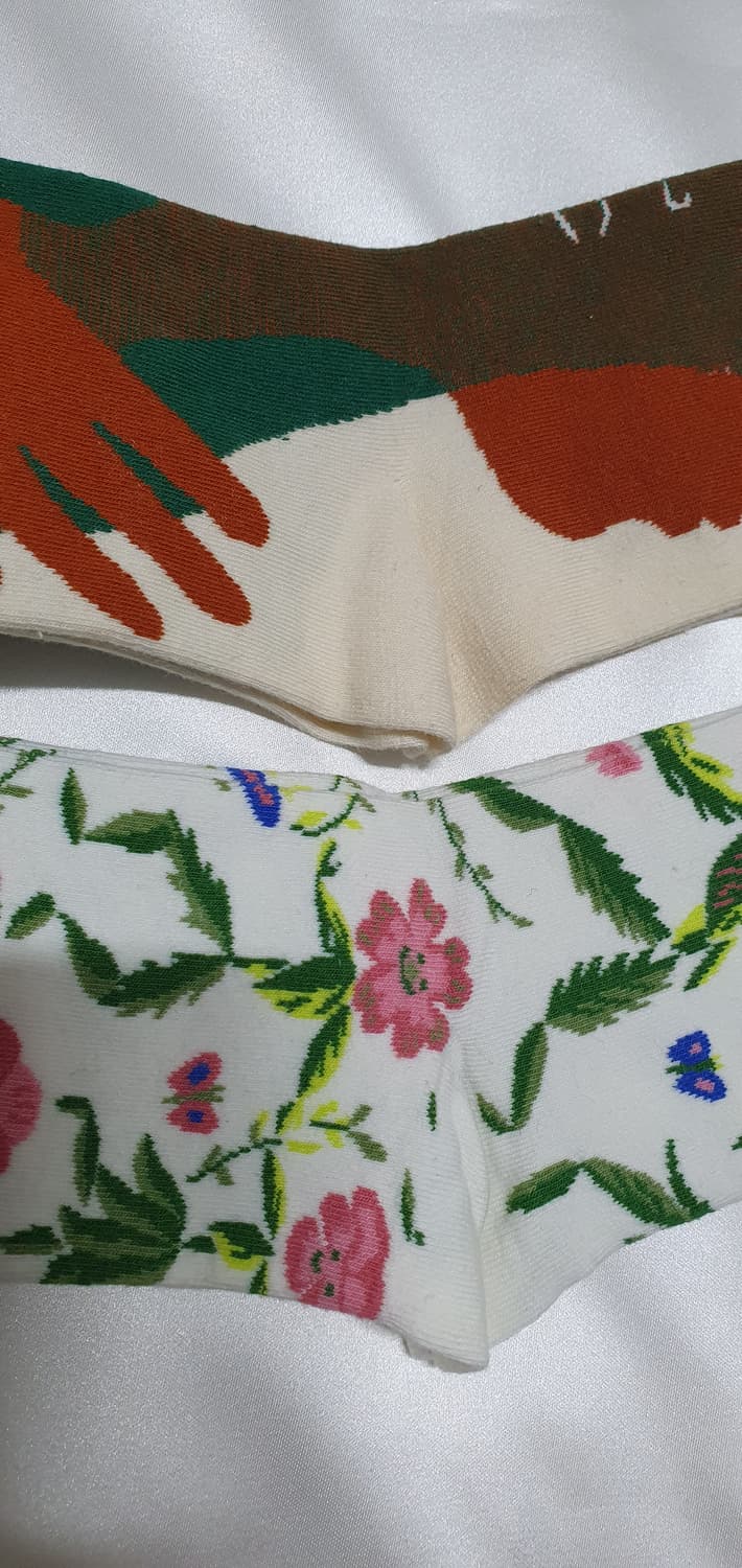 크림베이지 그린브라운 플라워 추상화 Bonne Maison 본메종 양말  상품이미지4