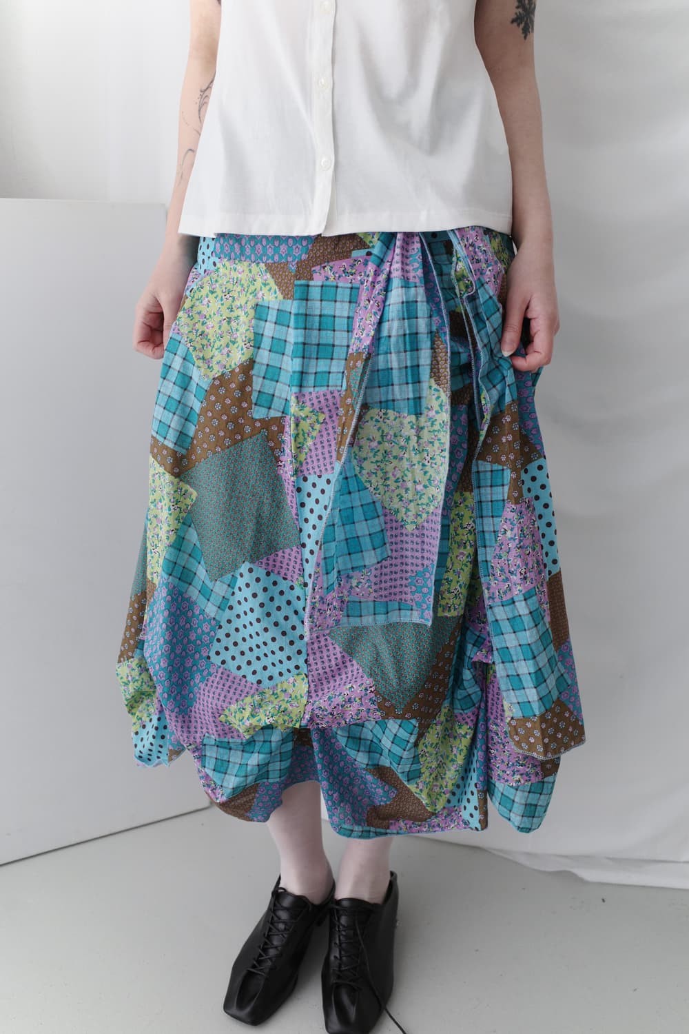 check flower patchwork balloon skirt 상품이미지8