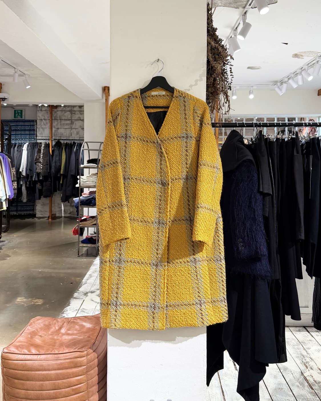 본 아뻬띠 옐로우 멀티컬러 트위드 롱 코트 상품이미지1