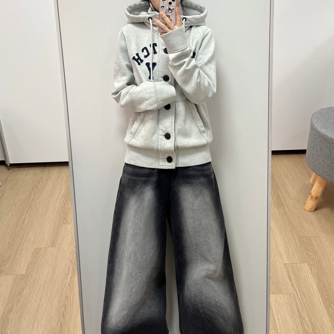 아베크롬비 자수로고 버튼업 멜란지그레이 후드집업 상품이미지1