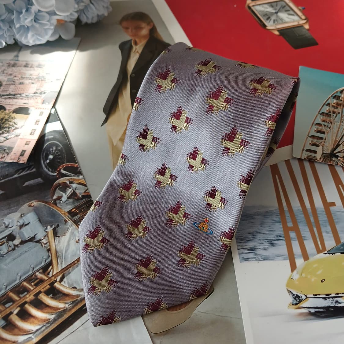 비비안웨스트우드 실크 실버톤 패턴 넥타이 8.9cm A+등급 A19479 상품이미지3