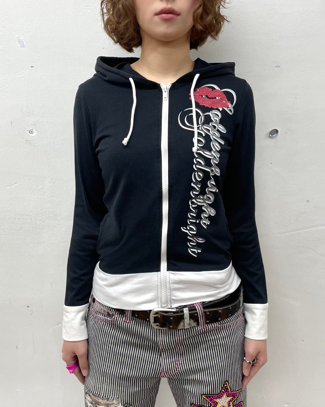 Cat Lips Girl Black Hood Zip-Up 상품이미지2