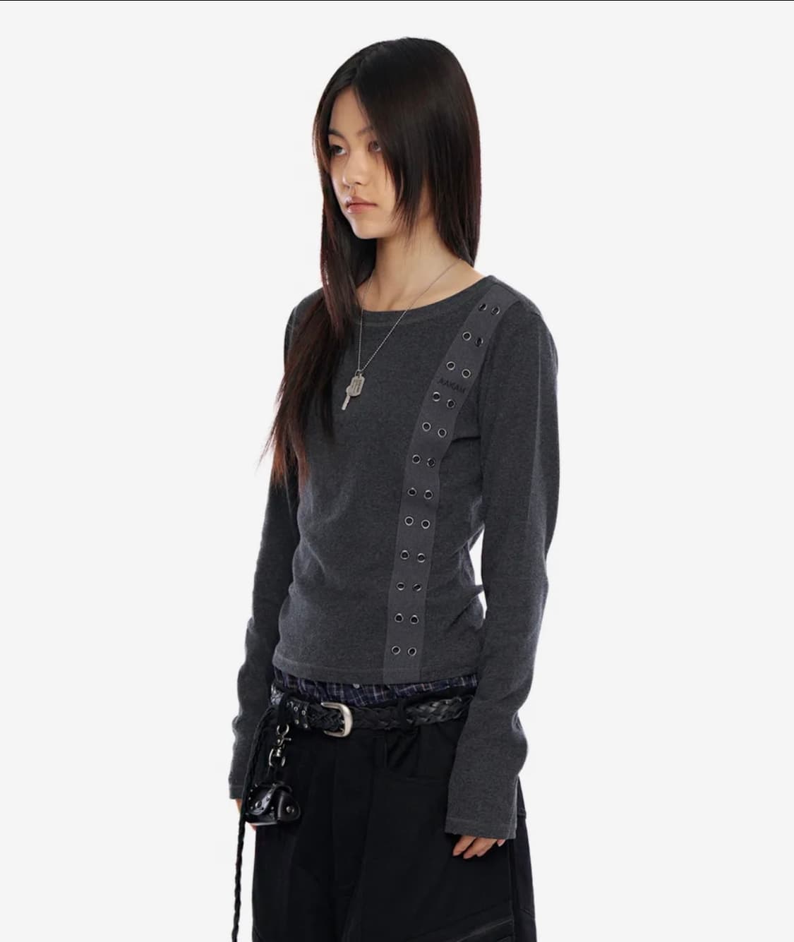 아캄 사이드 아일렛 롱슬리브 다크그레이 1사이즈 상품이미지1