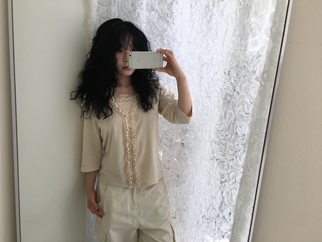 frill lace trim 3/4 sleeve top 상품이미지2
