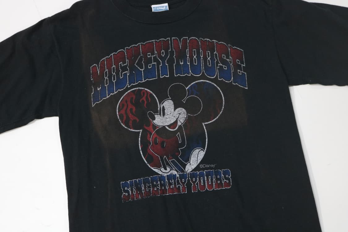 디즈니 미키 마우스 빈티지 플레임 로고 블랙 반팔 티셔츠 (S) 상품이미지4