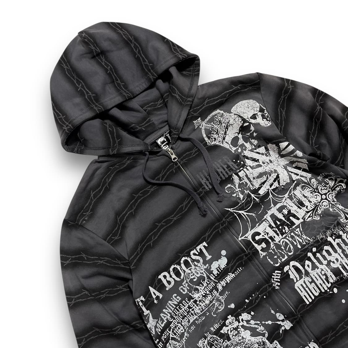 펑크 Clach 스컬 체인 레터링 빈티지 후디 상품이미지2