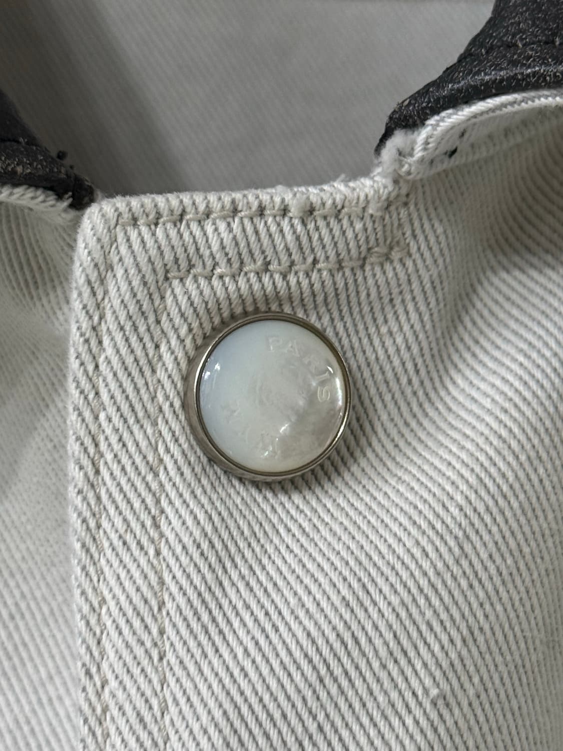 [50] 우영미 레더카라 데님 코트 자켓 오프화이트 상품이미지4