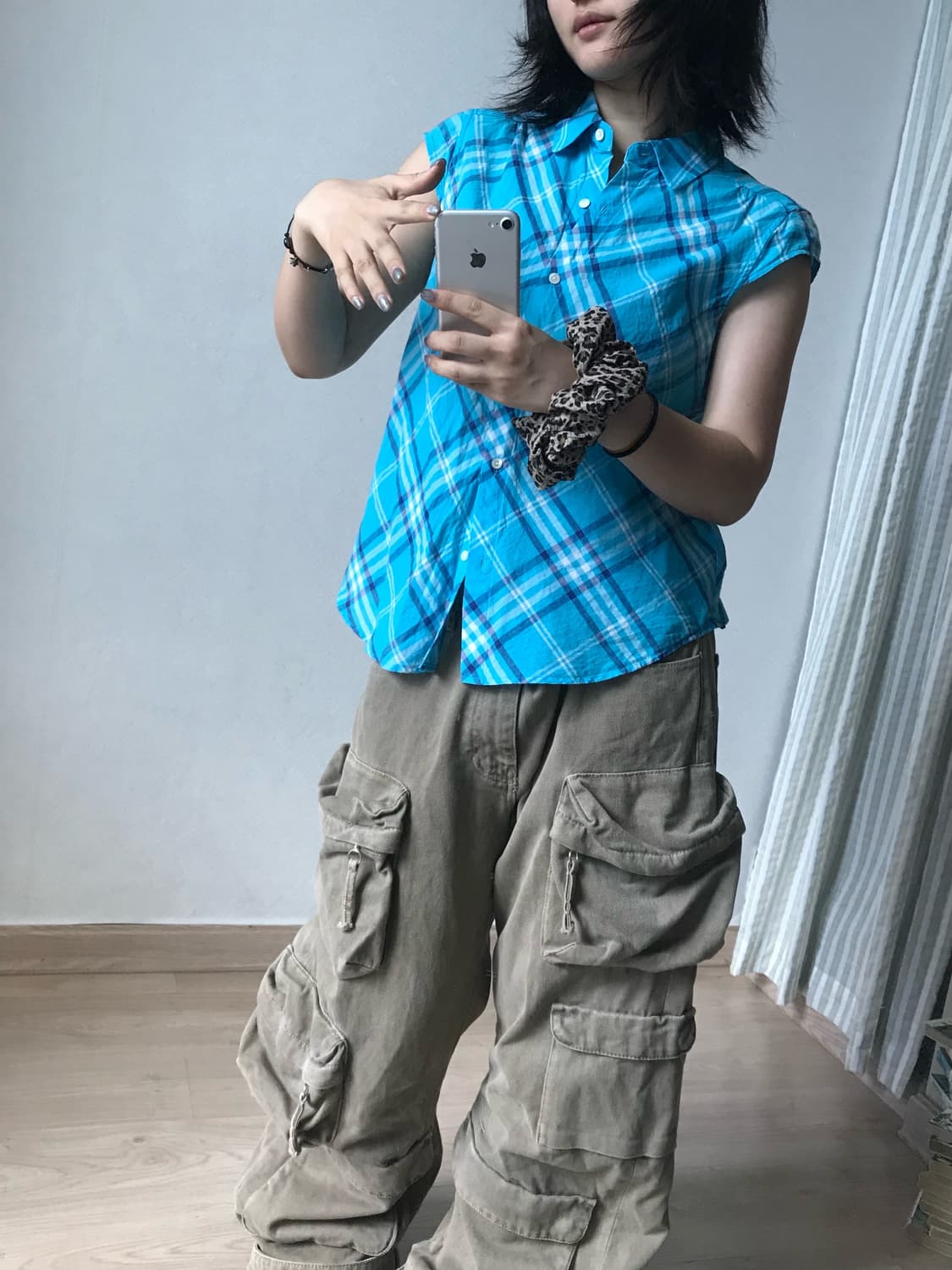 Beanpole blue checkered half shirt 상품이미지1