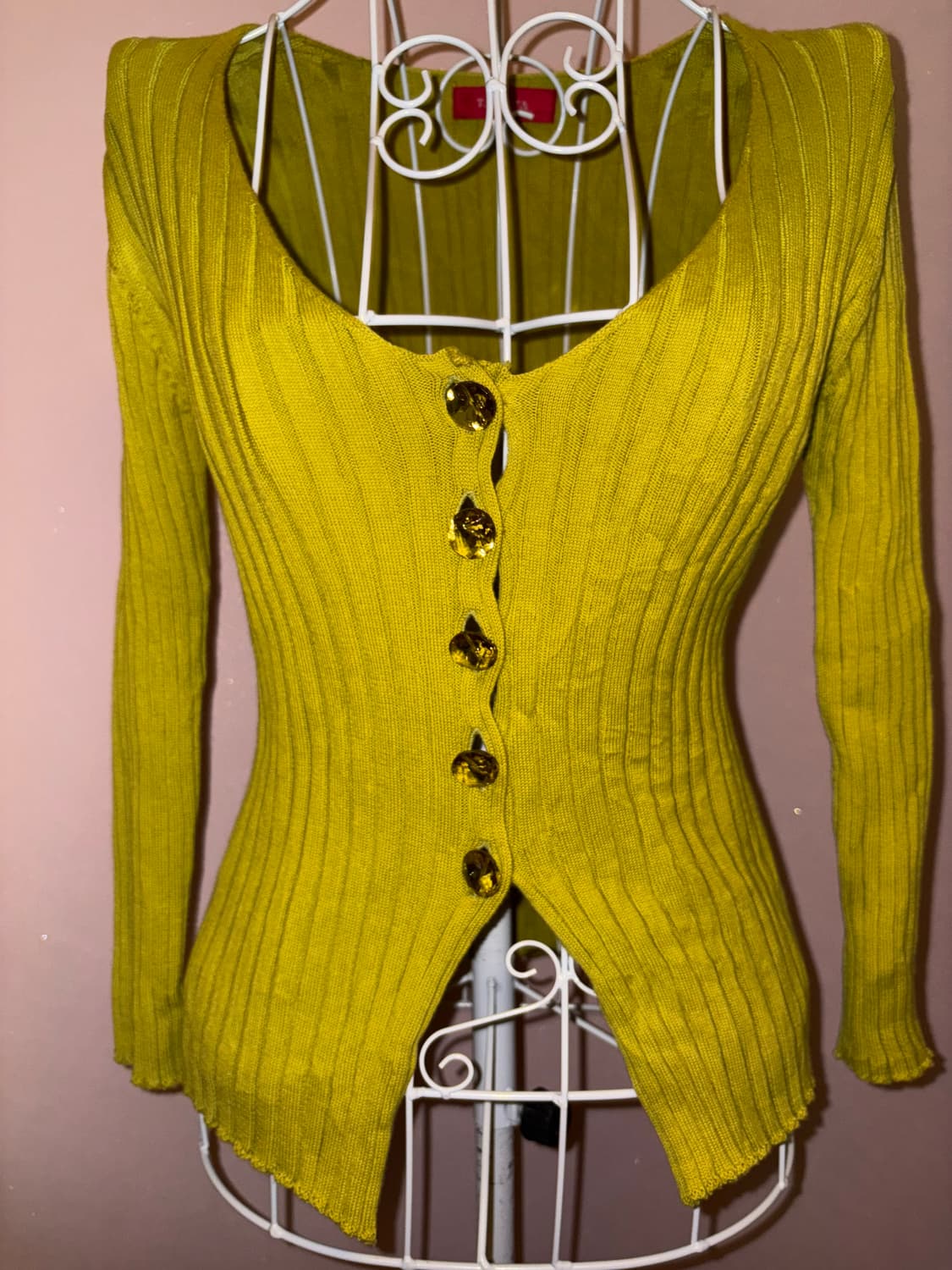 일본 빈티지 올리브 큐빅 가디건 상품이미지2