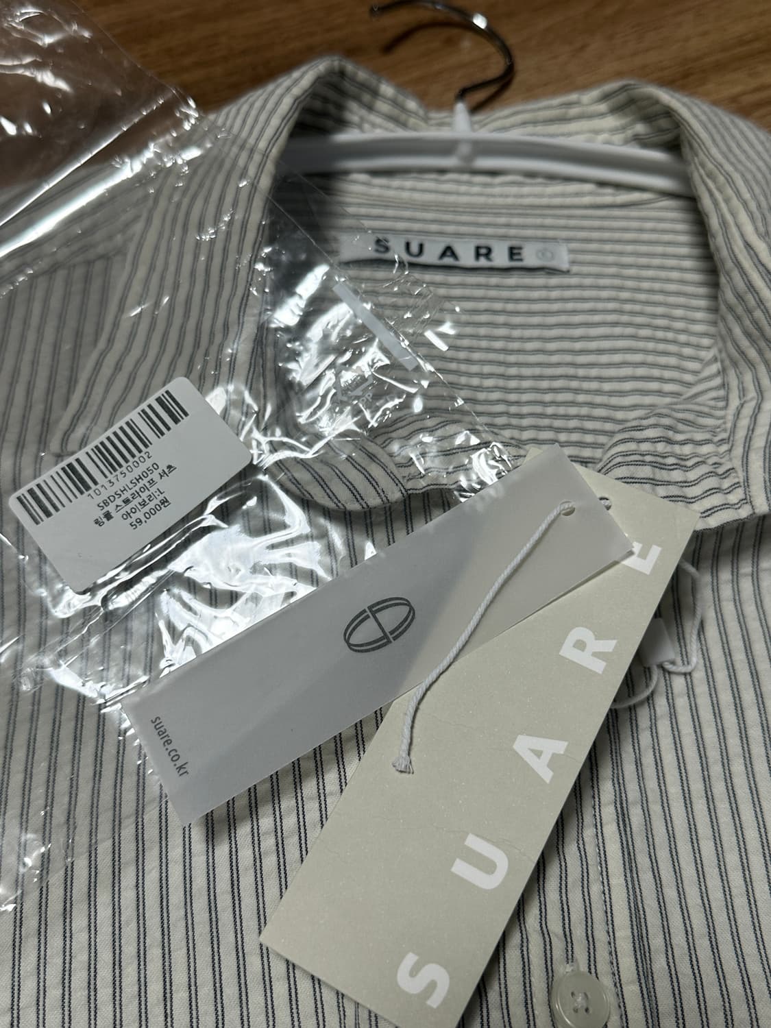 [L] 수아레 링클 스트라이프 셔츠 아이보리 상품이미지4