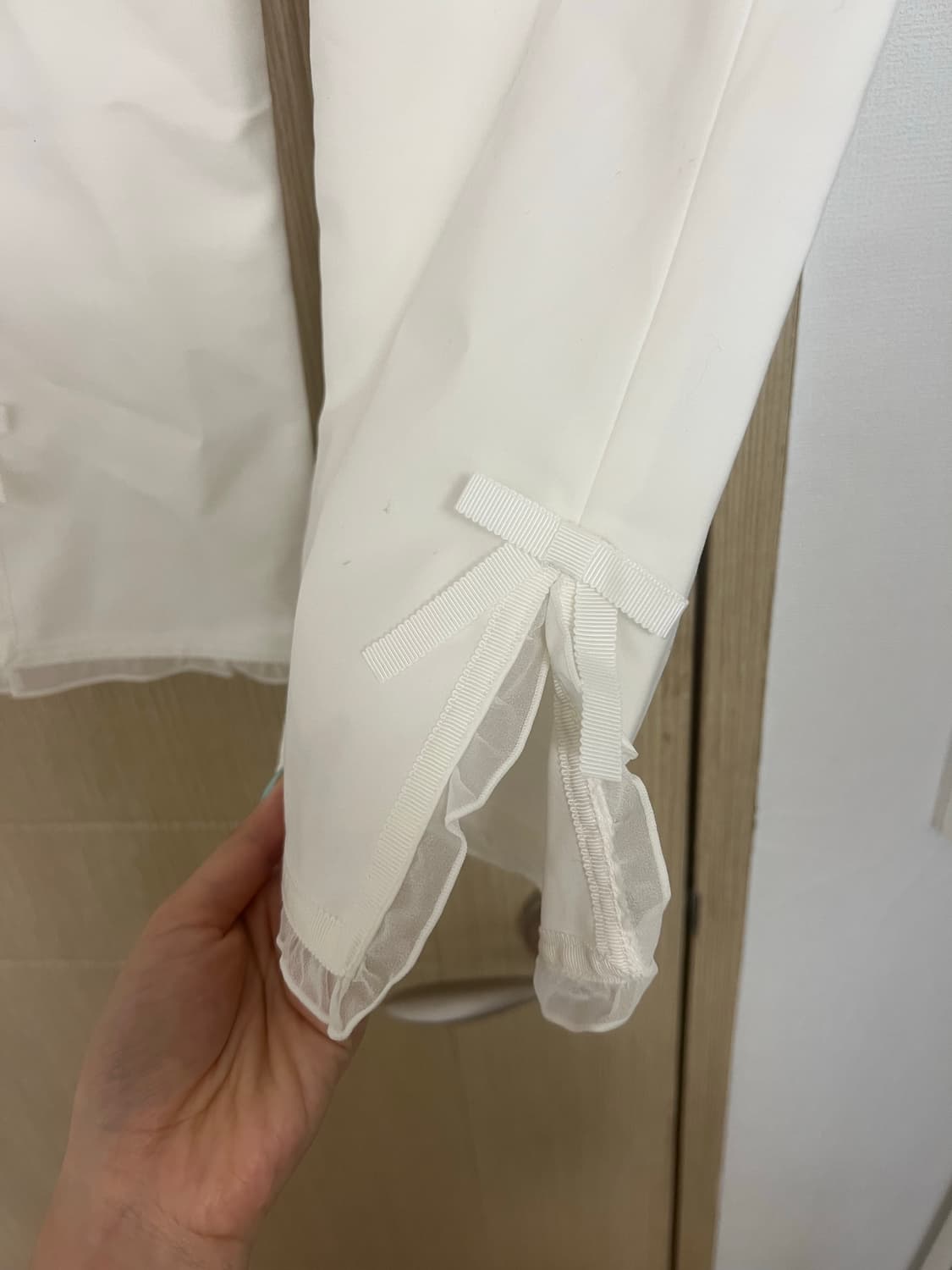 흰색 7부 카프리 바지 리본 상품이미지2
