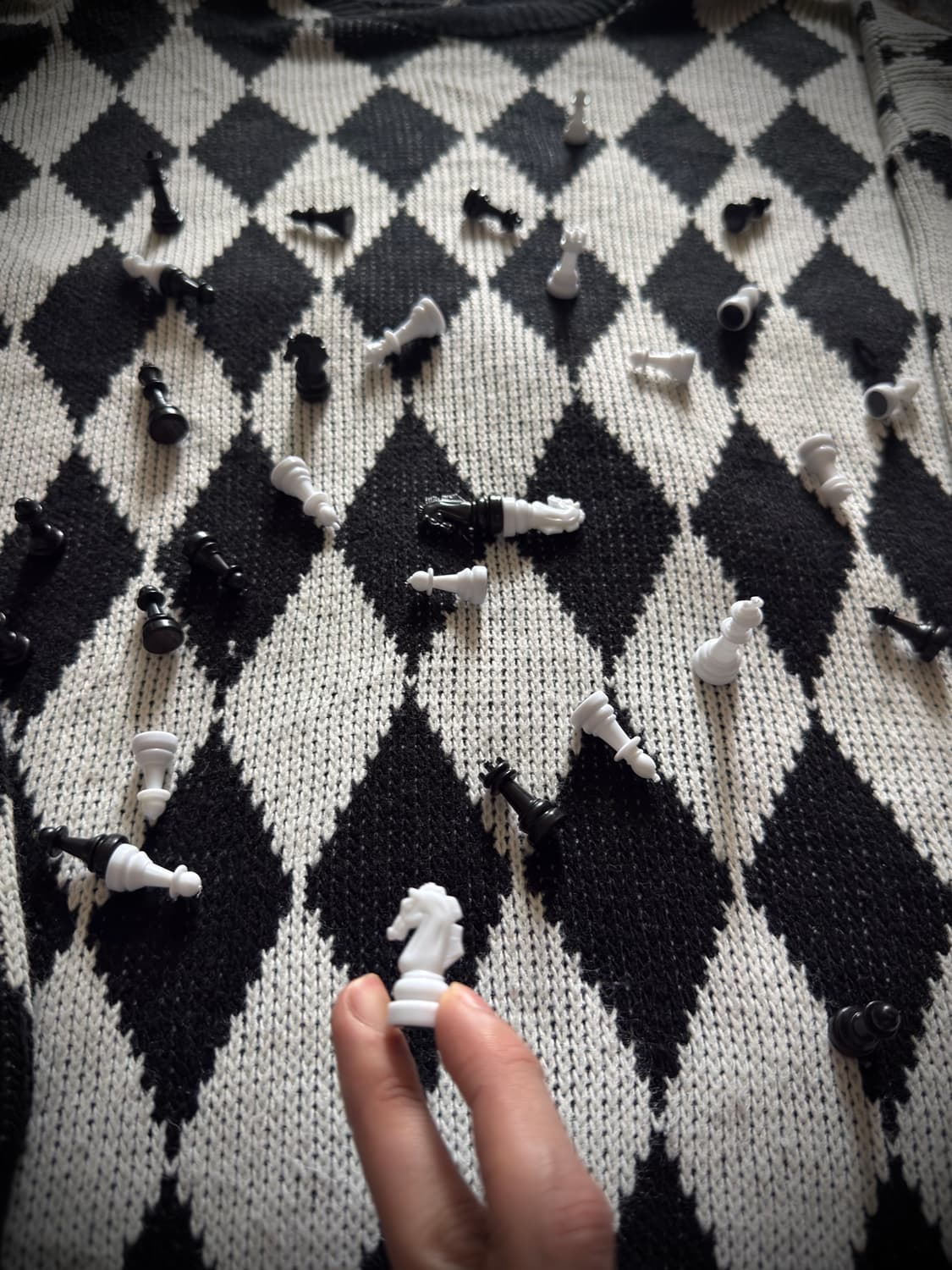 90s USA Yarn Works 아가일 체커 니트 스웨터 상품이미지4