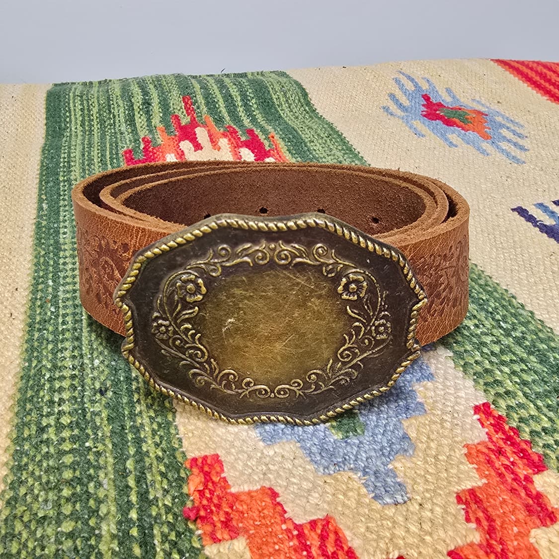 Vintage western belt 카우레더 브론즈버클 34 상품이미지1
