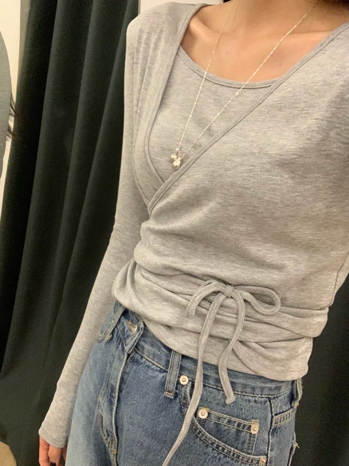 클마로 klmaroe 키드 기모 랩 리본 발레코어 티셔츠 상품이미지1